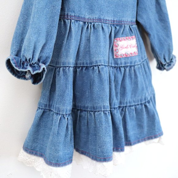 Vintage kids GIRLS CLUB denim frilled dress - Picture 5 of 9